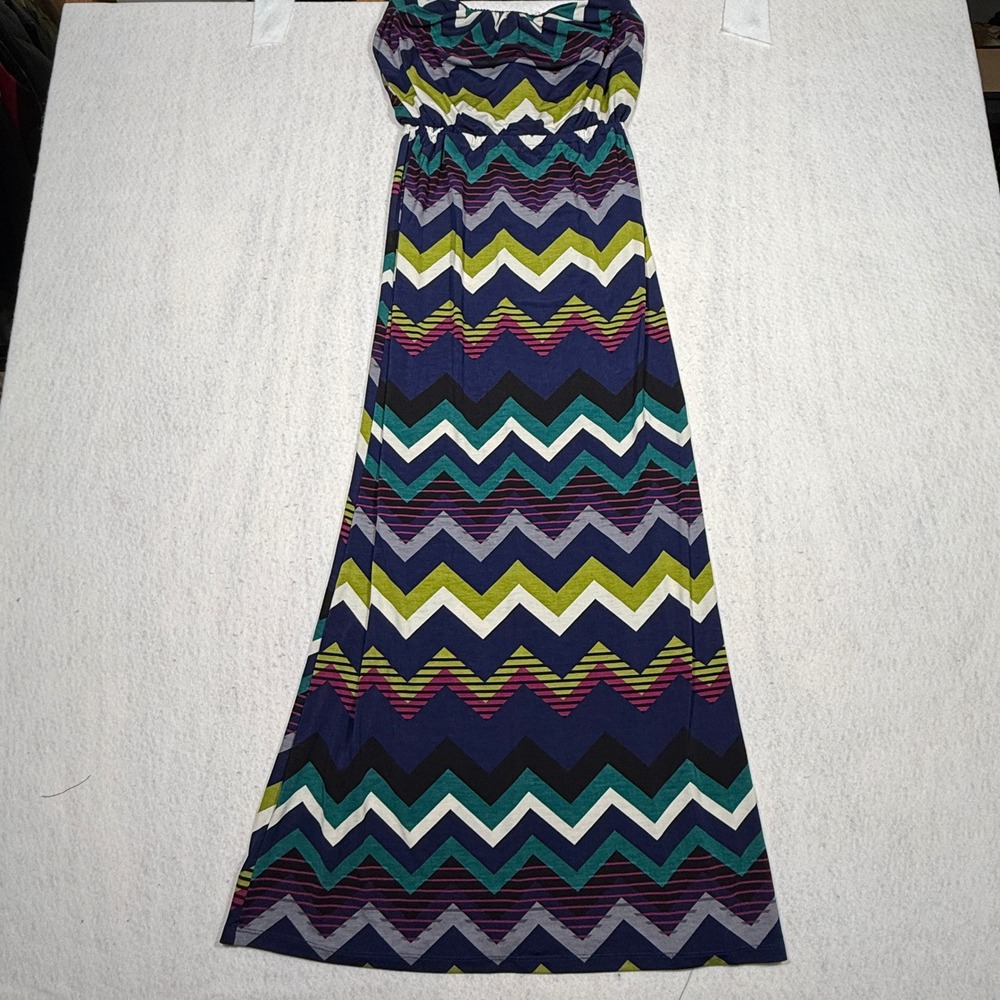 Three Pink Hearts Trixxi Strapless Maxi Dress Navy Chevron Zig Zag Small 513